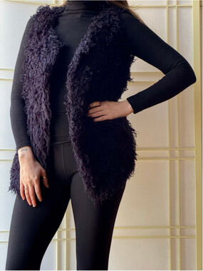 Guess by Marciano Navy Blue Shearling Style Vest